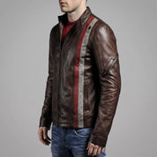Men's Brown Leather Biker Jacket — Gunston