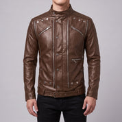 Men's Brown Leather Biker Jacket — Hempstead