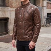 Men's Brown Leather Biker Jacket — Hempstead
