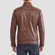 Men's Brown Leather Biker Jacket — Highley