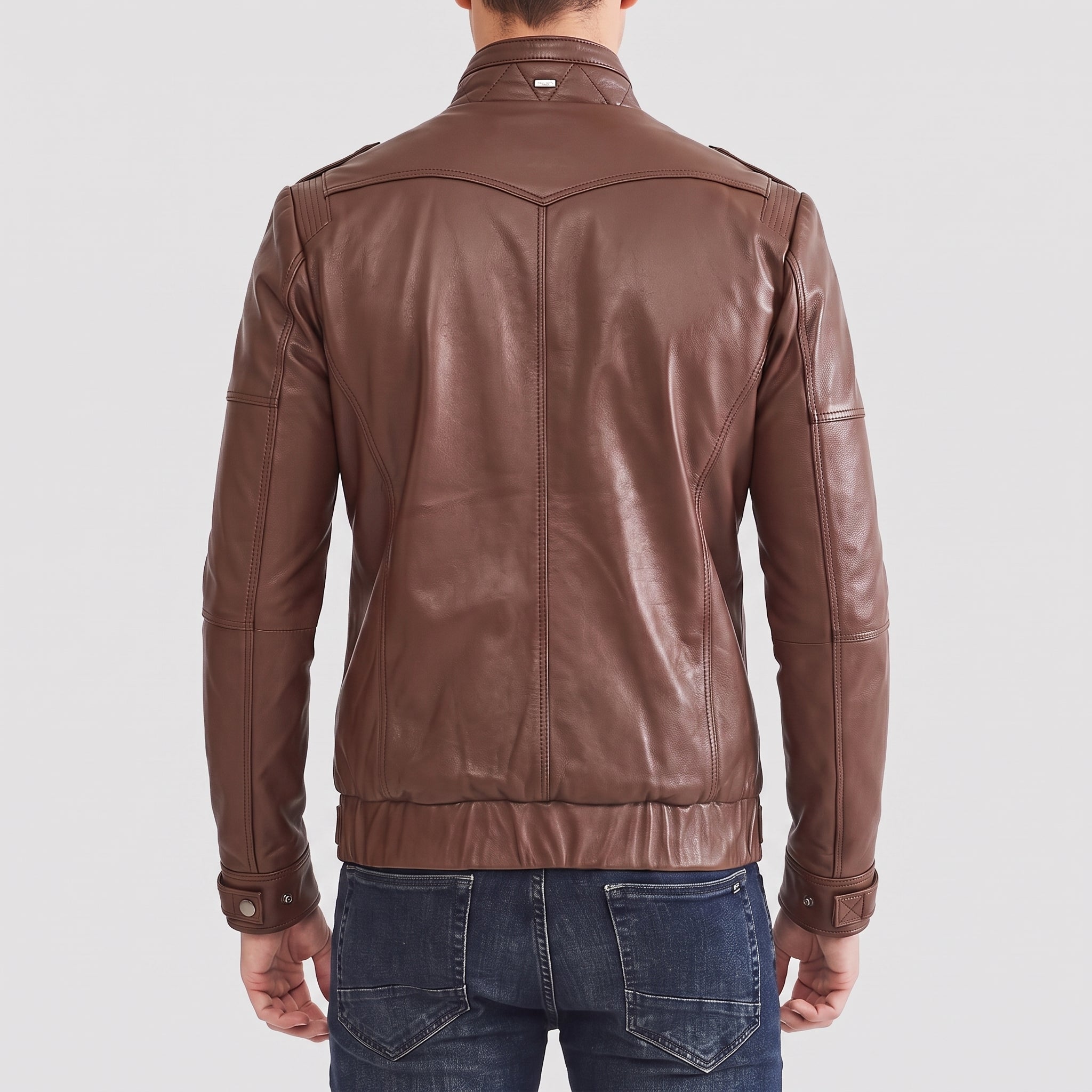 Men's Brown Leather Biker Jacket — Highley