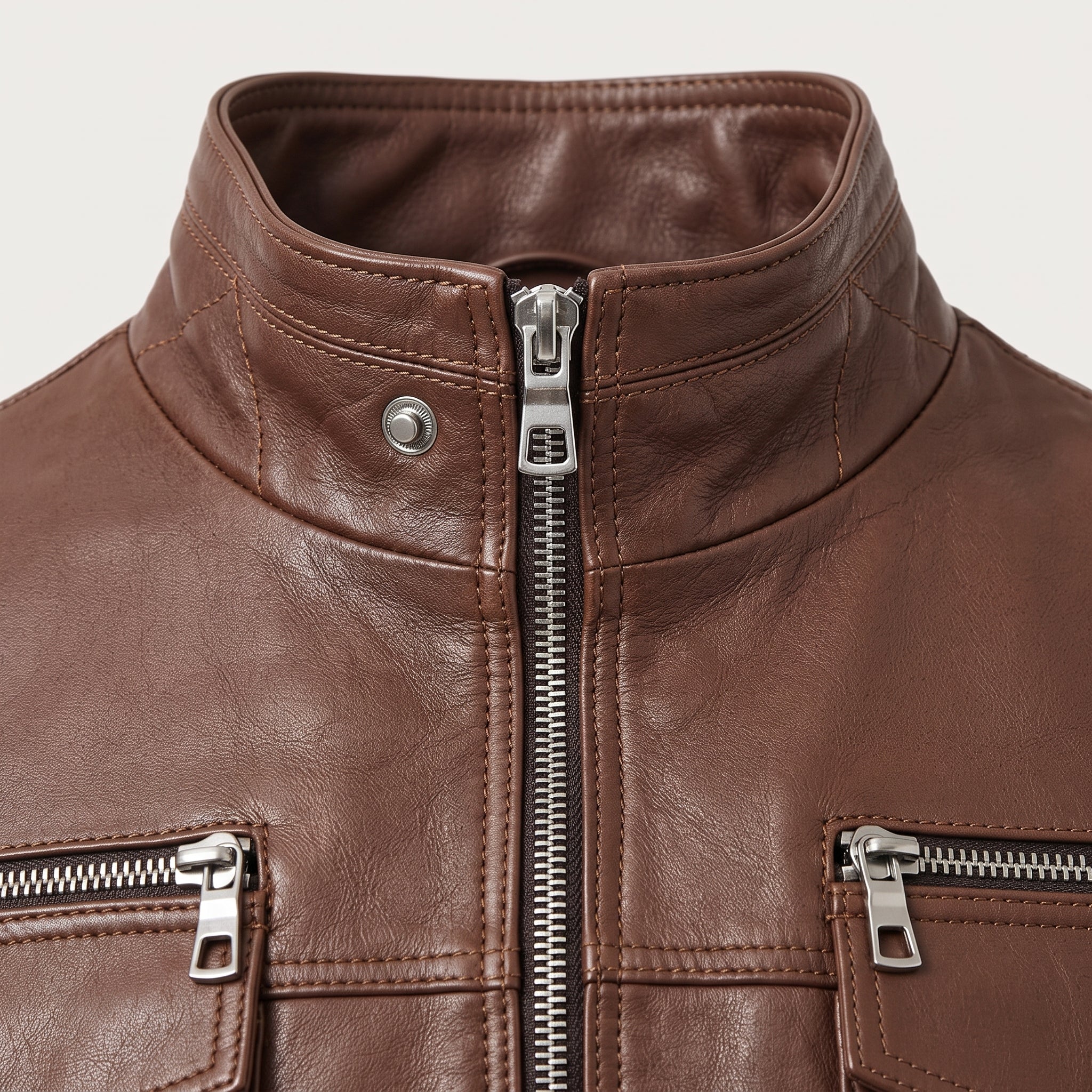Men's Brown Leather Biker Jacket — Highley