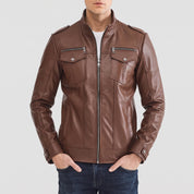 Men's Brown Leather Biker Jacket — Highley