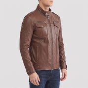 Men's Brown Leather Biker Jacket — Highley