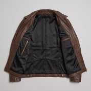 Men's Brown Leather Biker Jacket — Hooper