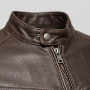 Men's Brown Leather Biker Jacket — Irby