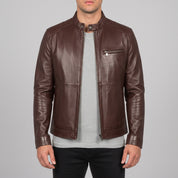 Men's Brown Leather Biker Jacket — Kendal