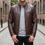 Men's Brown Leather Biker Jacket — Kendal