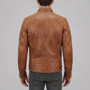 Men's Brown Quilted Leather Cafe Racer Jacket — Lockhart