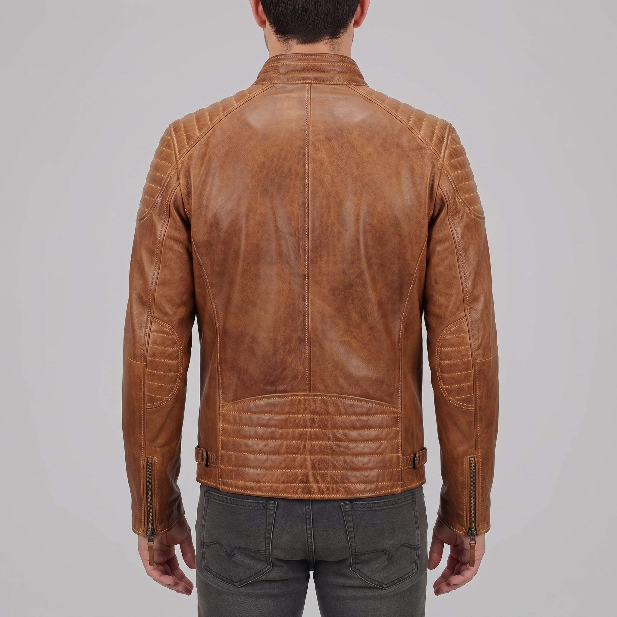 Men's Brown Quilted Leather Cafe Racer Jacket — Lockhart