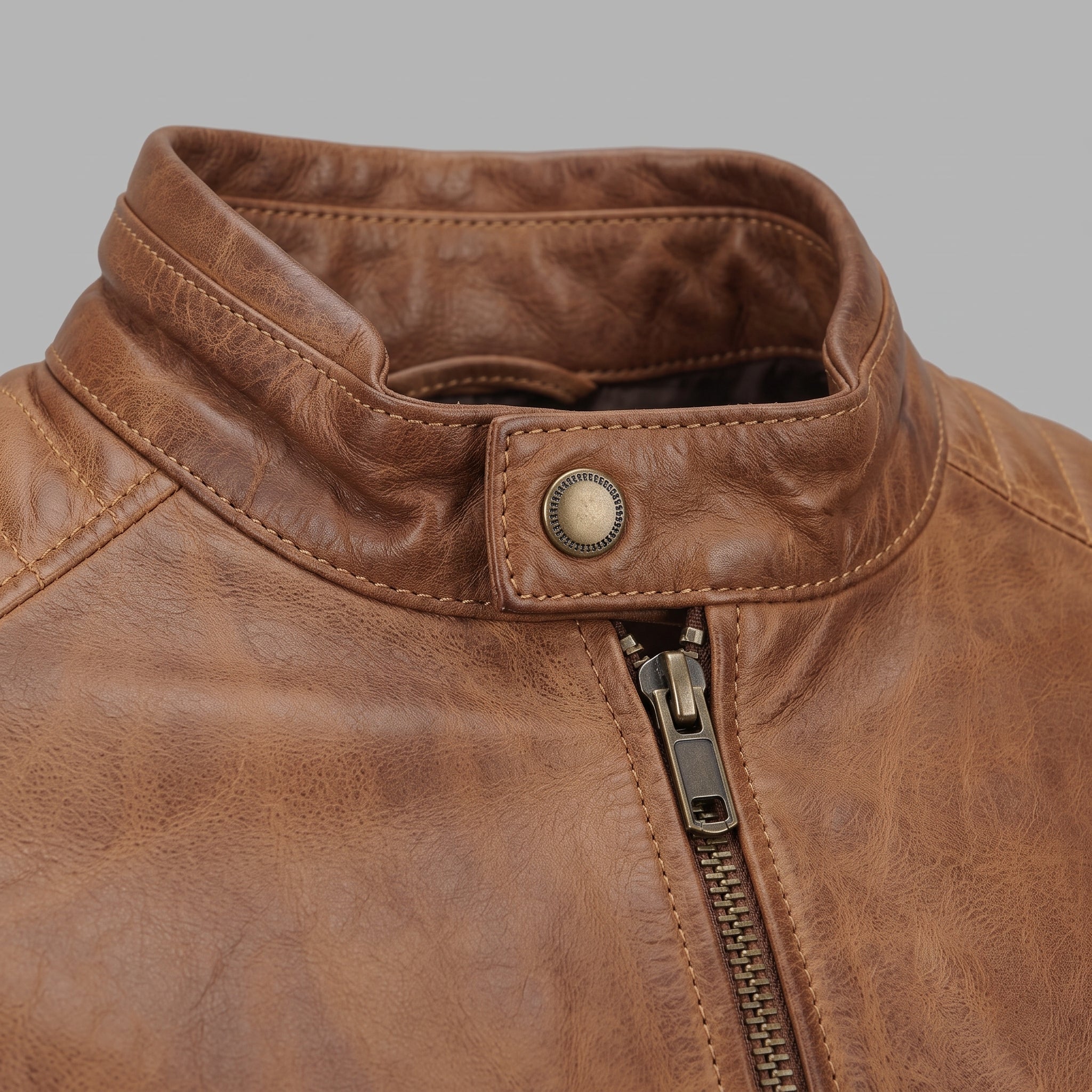 Men's Brown Quilted Leather Cafe Racer Jacket — Lockhart