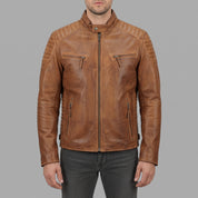 Men's Brown Quilted Leather Cafe Racer Jacket — Lockhart