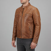 Men's Brown Quilted Leather Cafe Racer Jacket — Lockhart