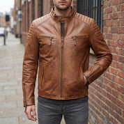 Men's Brown Quilted Leather Cafe Racer Jacket — Lockhart