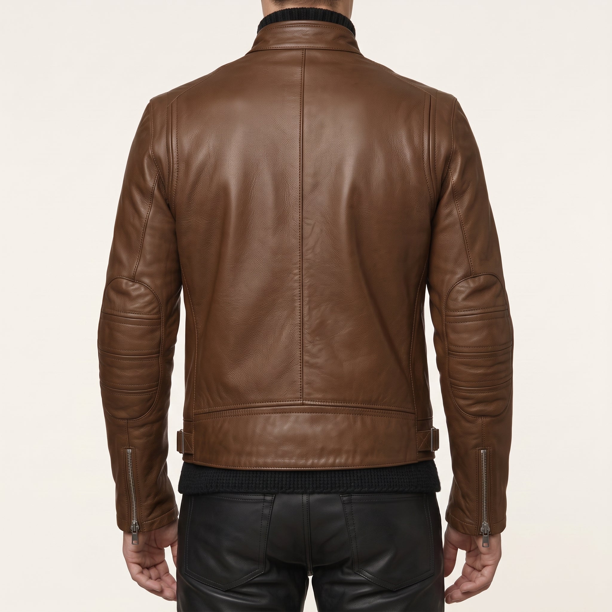Men's Brown Leather Biker Jacket — Luton