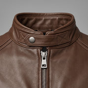 Men's Brown Leather Biker Jacket — Luton
