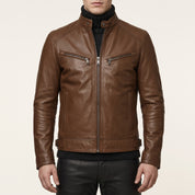 Men's Brown Leather Biker Jacket — Luton