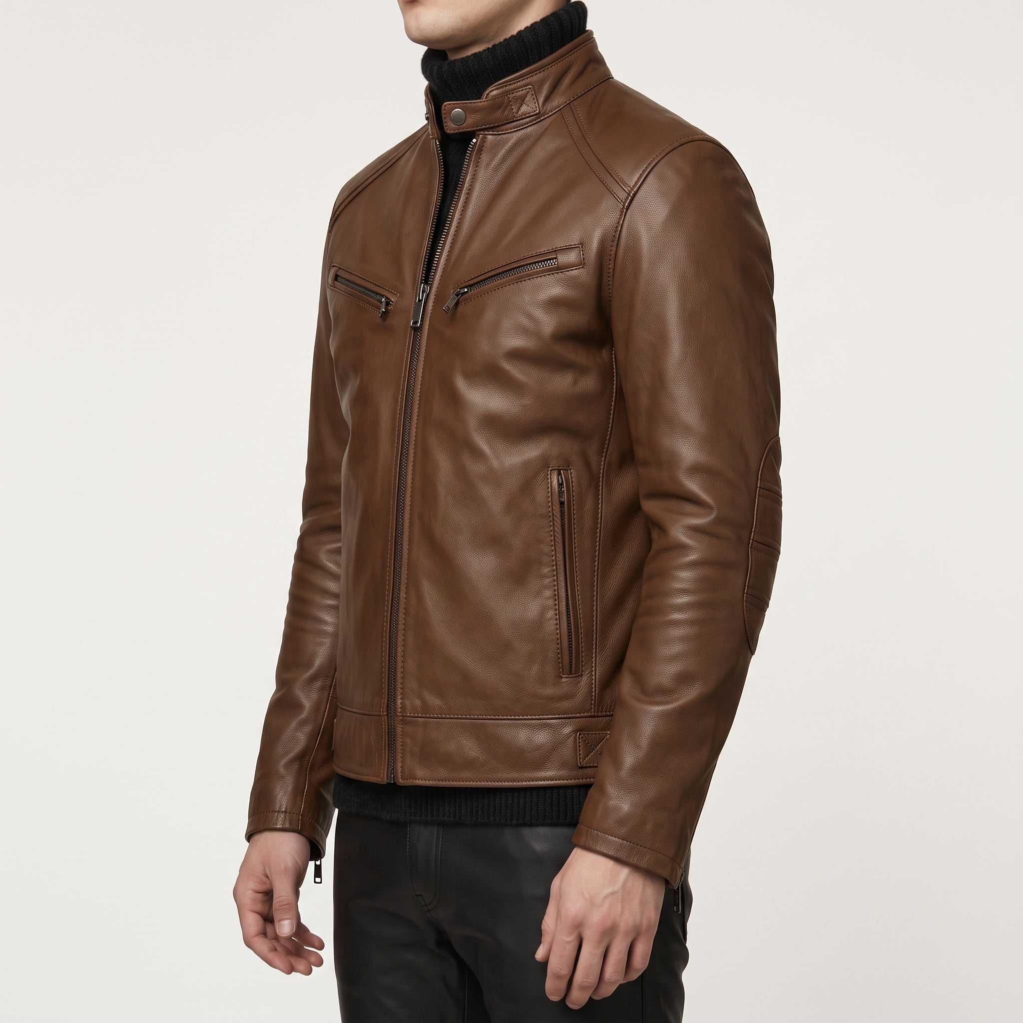 Men's Brown Leather Biker Jacket — Luton