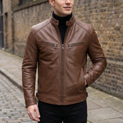 Men's Brown Leather Biker Jacket — Luton