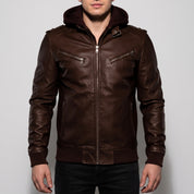 Men's Brown Leather Biker Jacket — Prior