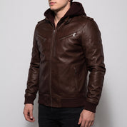 Men's Brown Leather Biker Jacket — Prior