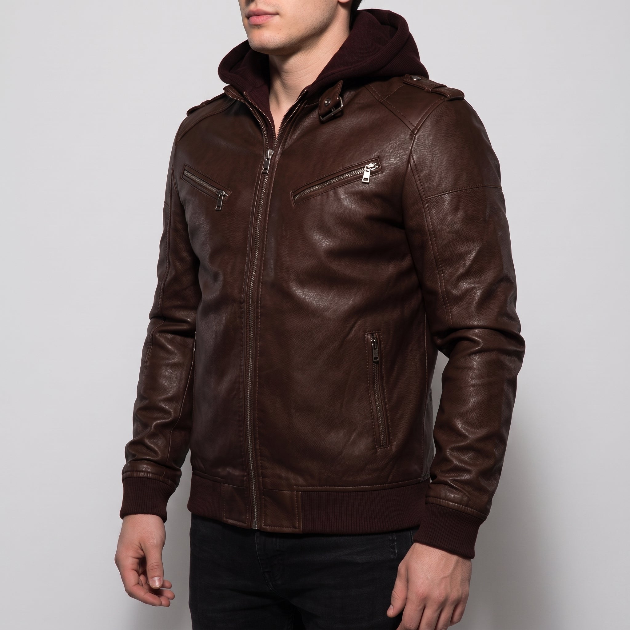 Men's Brown Leather Biker Jacket — Prior