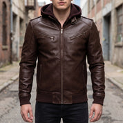 Men's Brown Leather Biker Jacket — Prior