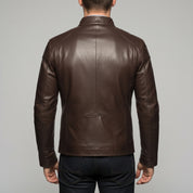 Men's Brown Leather Biker Jacket — Stamford