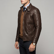 Men's Brown Leather Biker Jacket — Stamford