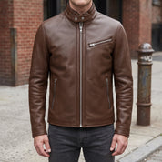 Men's Brown Leather Biker Jacket — Uckfield