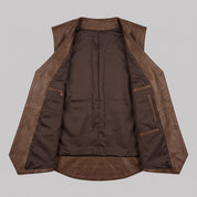 Men's Brown Leather Biker Vest — Culworth