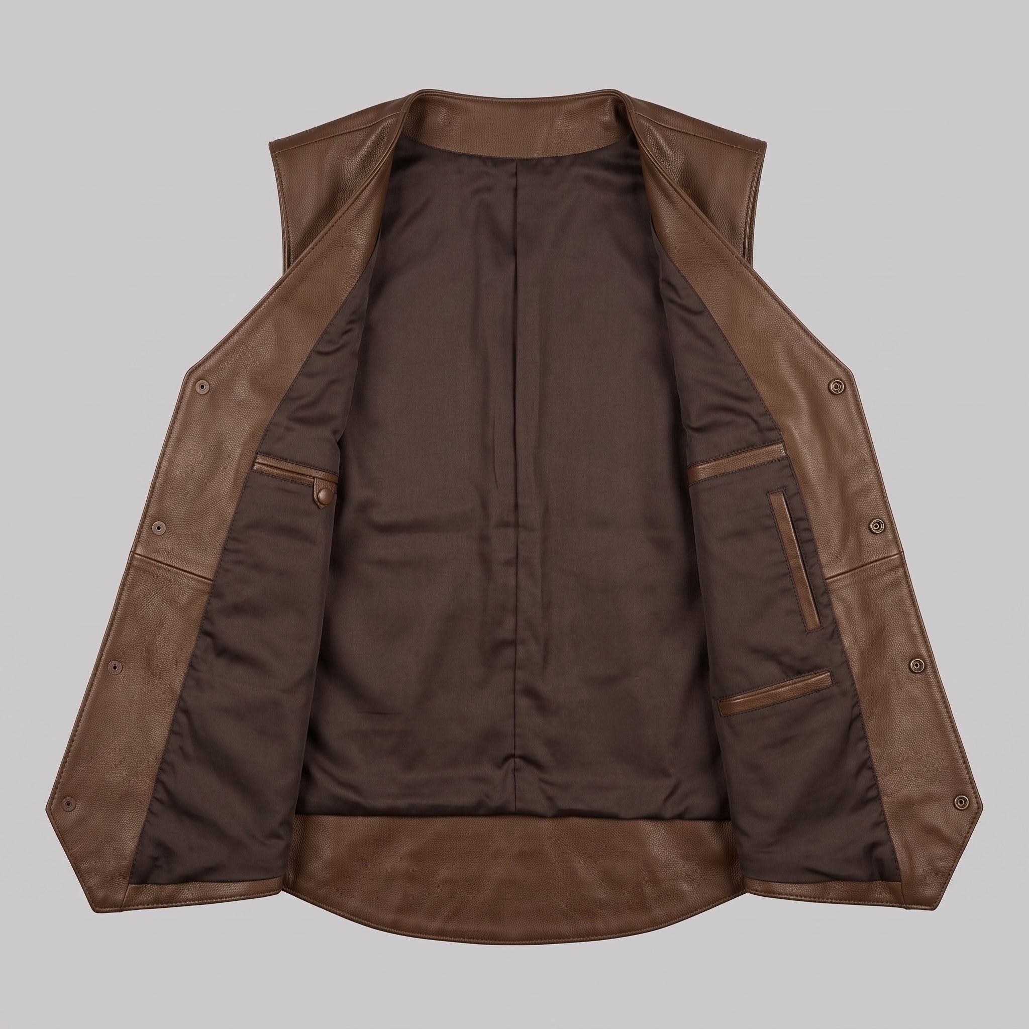 Men's Brown Leather Biker Vest — Culworth