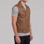 Men's Brown Leather Biker Vest — Ensworth