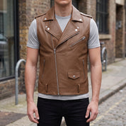 Men's Brown Leather Biker Vest — Ensworth