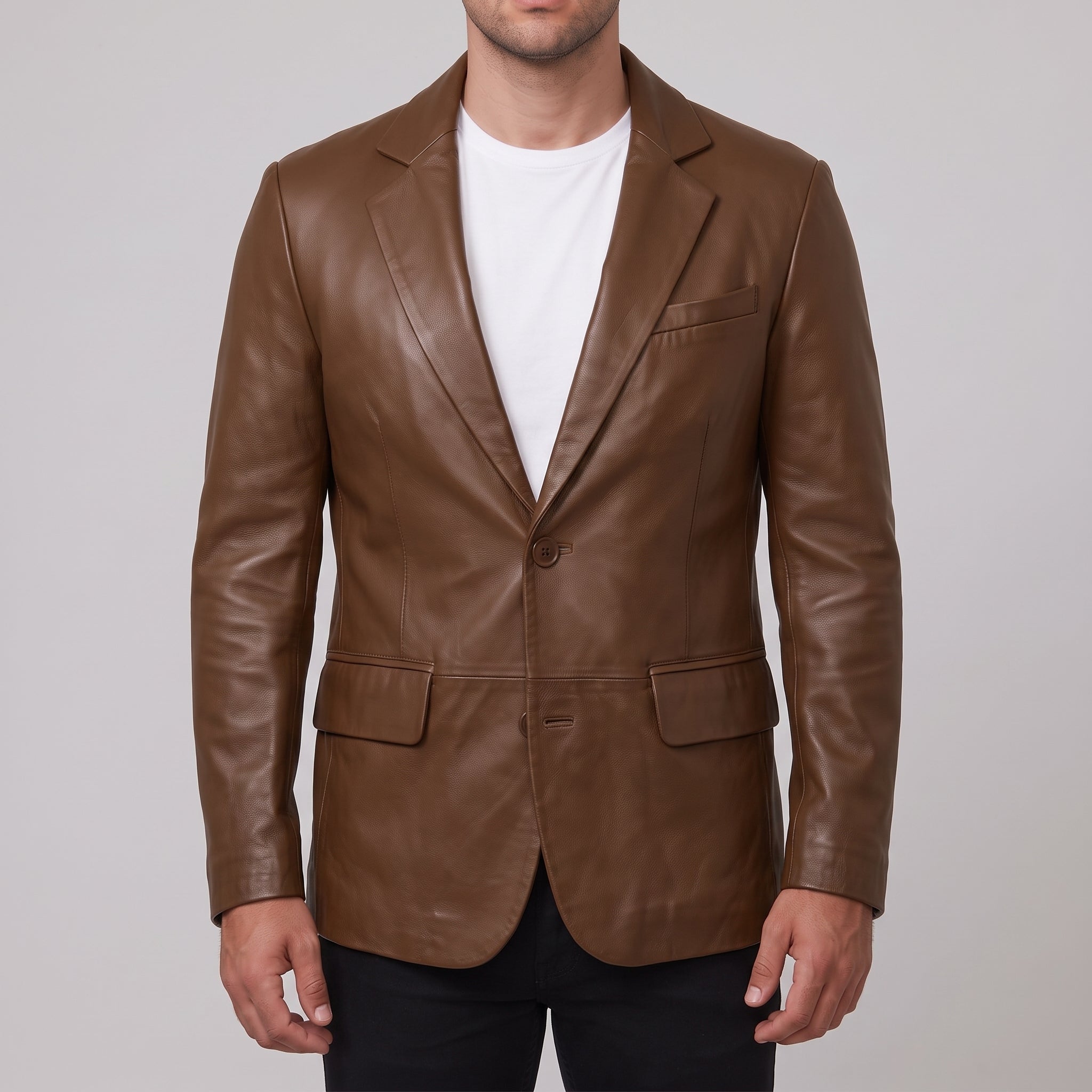 Men's Brown Leather Blazer — Belvoir