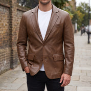 Men's Brown Leather Blazer — Belvoir