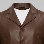Men's Brown Leather Blazer Jacket — Lindsay