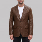 Men's Brown Leather Blazer Jacket — Lindsay