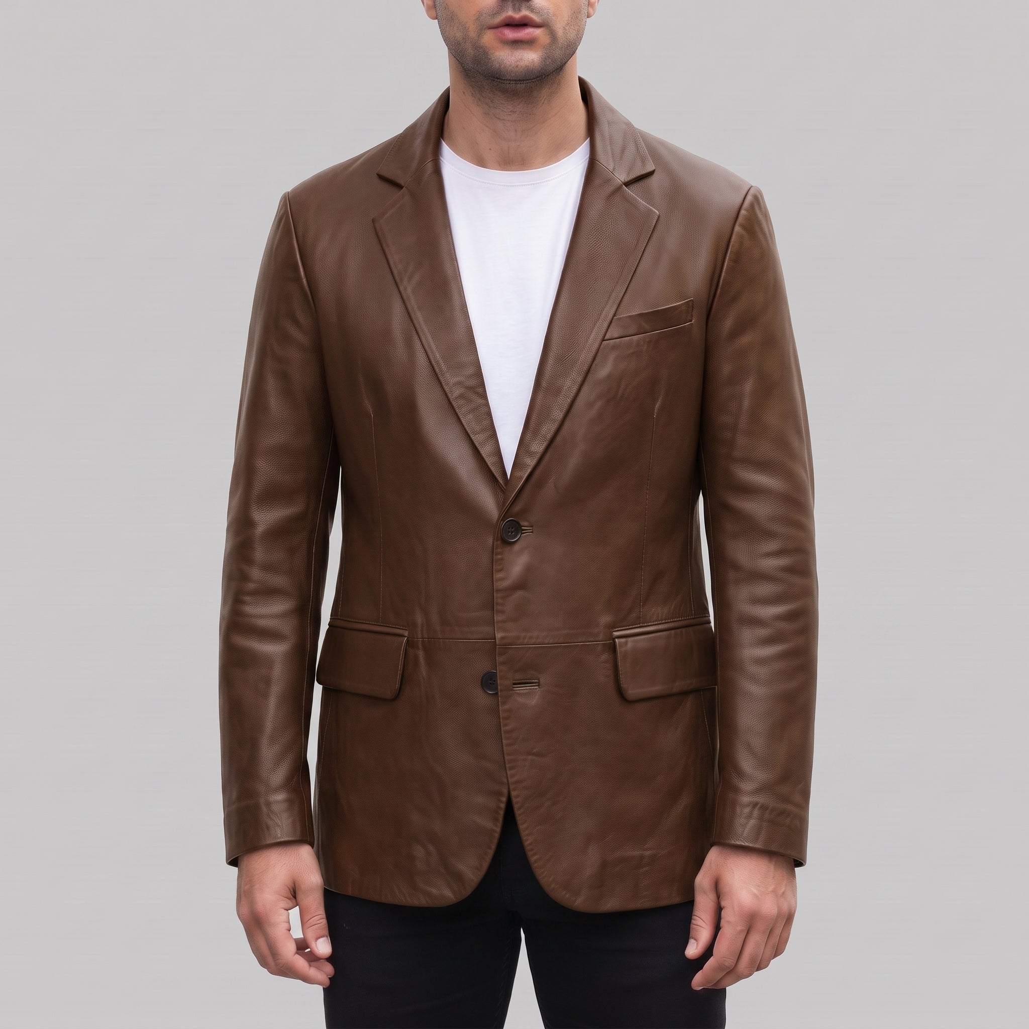 Men's Brown Leather Blazer Jacket — Lindsay
