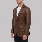 Men's Brown Leather Blazer Jacket — Lindsay