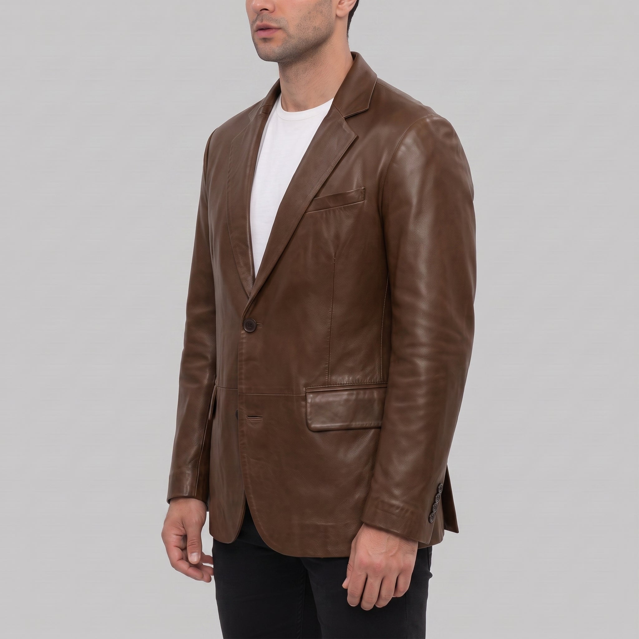 Men's Brown Leather Blazer Jacket — Lindsay