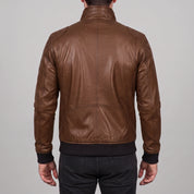 Men's Brown Leather Bomber Jacket — Blake