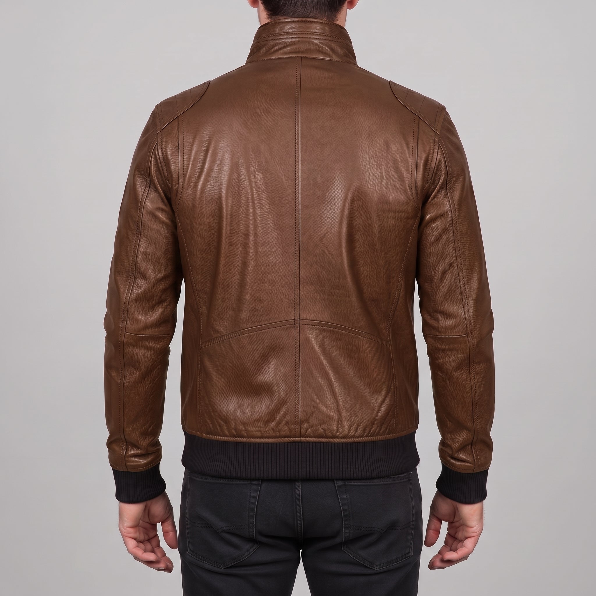 Men's Brown Leather Bomber Jacket — Blake