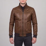 Men's Brown Leather Bomber Jacket — Blake