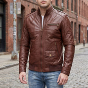 Men's Brown Leather Bomber Jacket — Dearden