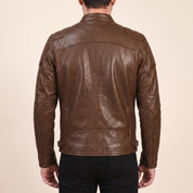 Men's Brown Leather Cafe Racer Jacket — Bickleigh