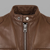 Men's Brown Leather Cafe Racer Jacket — Bickleigh