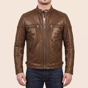 Men's Brown Leather Cafe Racer Jacket — Bickleigh
