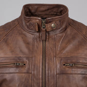 Men's Brown Leather Cafe Racer Jacket — Gatfield