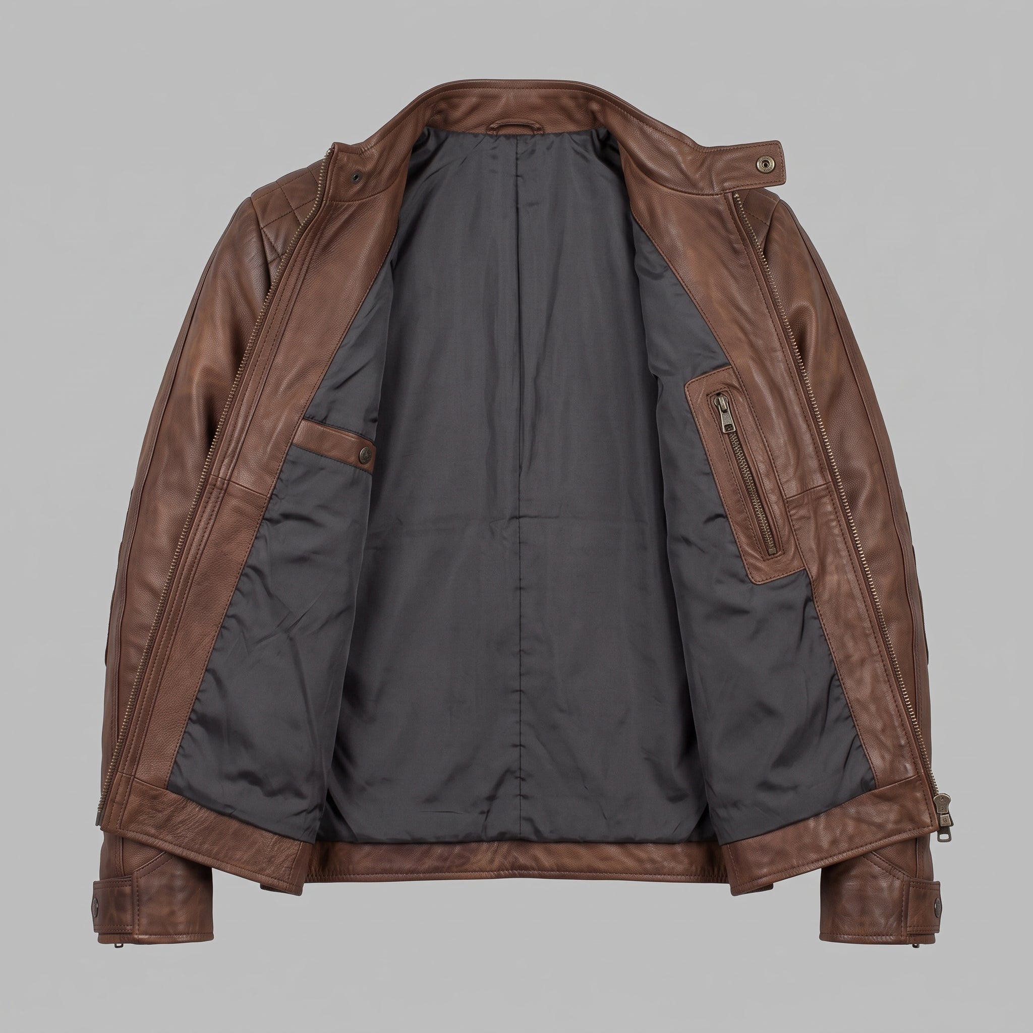Men's Brown Leather Cafe Racer Jacket — Gatfield